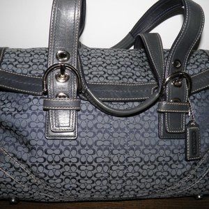 Coach Signature Handbag Leather Trim Color Navy